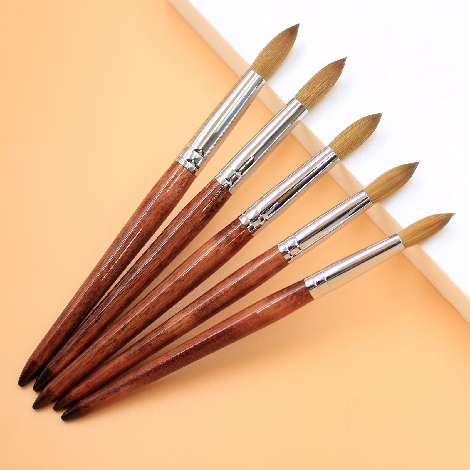Professional Acrylic Nail Brush with Pure Kolinsky Bristles - Round Shaped Red Wood Handle for Salon-Quality Manicures Pedicu 250304