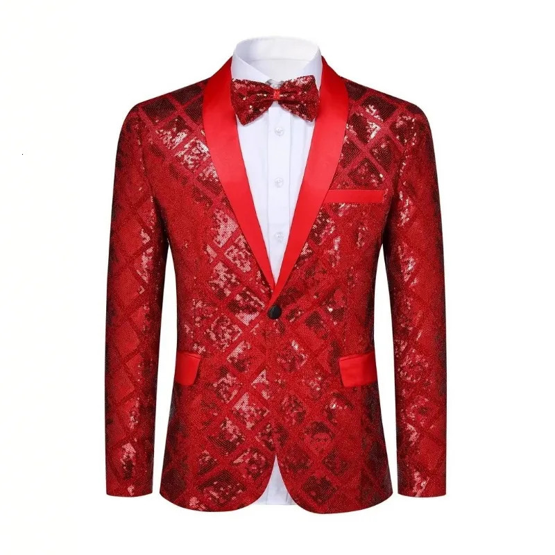 Mens Threedimensional Square Sequined Casual Dance Suit Jacket Fashion Blazer 250304