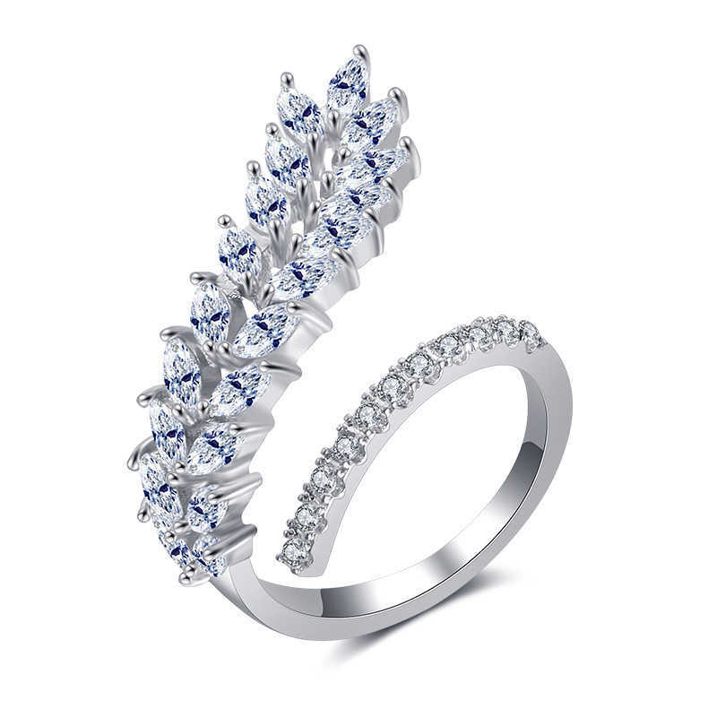 Couple Rings Fashion personality creative leaves lady ring multi-color opening adjustable inlaid AAA zircon r5099 H25303