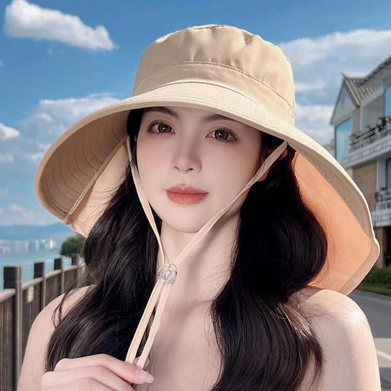 South Korean womens summer sun hat round neck protective sun hat bow hollow breathable fisherman Ms. C tourist visaXJ250304