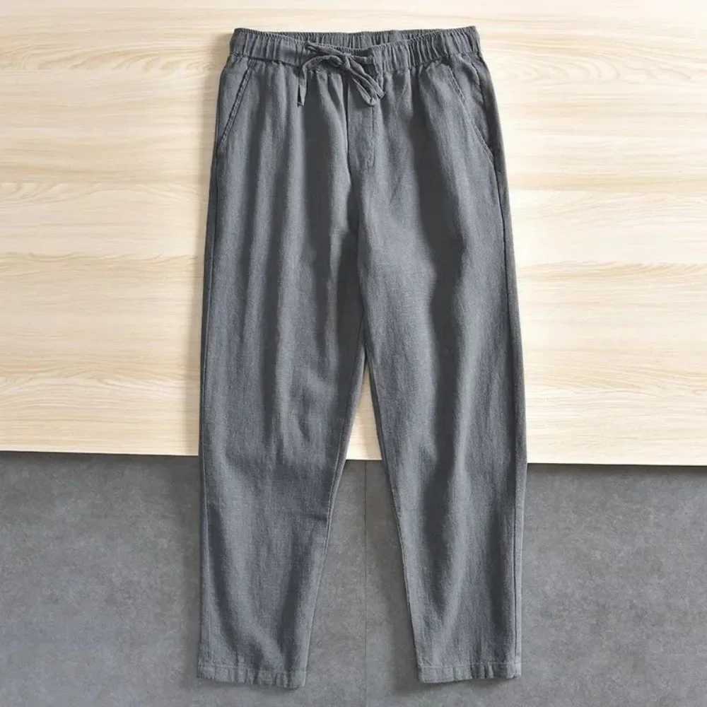 Mens Cotton Linen Casual Pants Baggy Streetwear Men Joggers Sports Trousers Solid Color Long Straight Trendy Pants for MenXJ250303