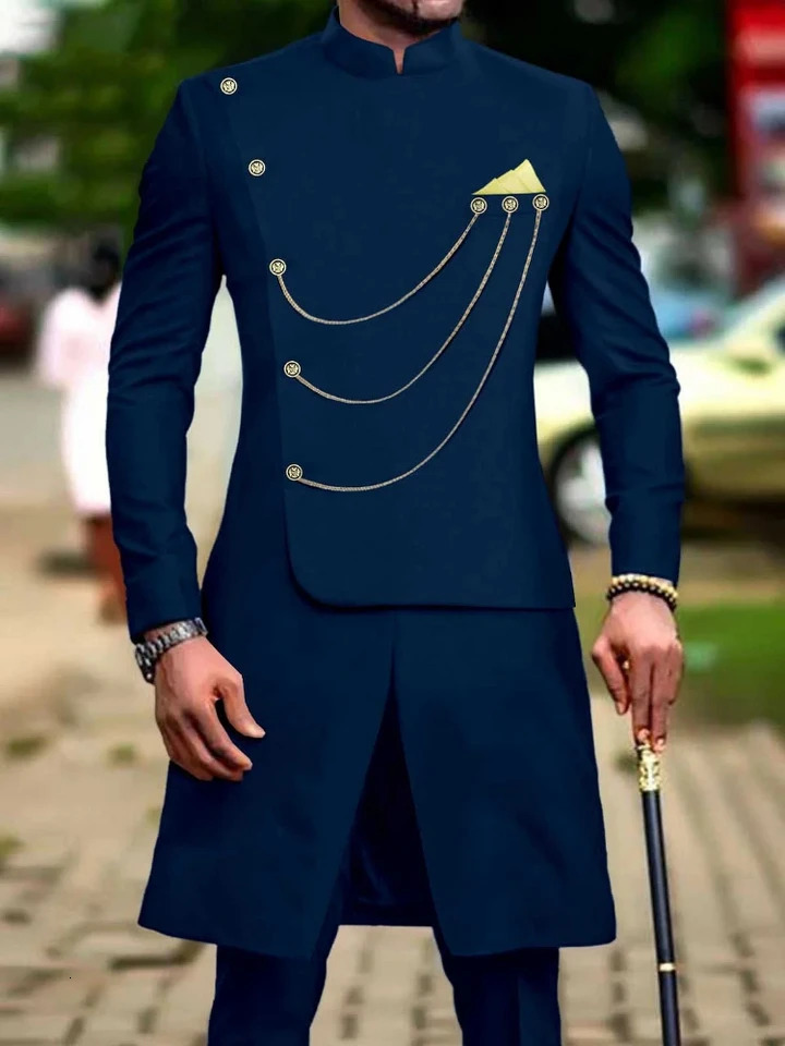Mens fashion solid color dress two-piece set 250303