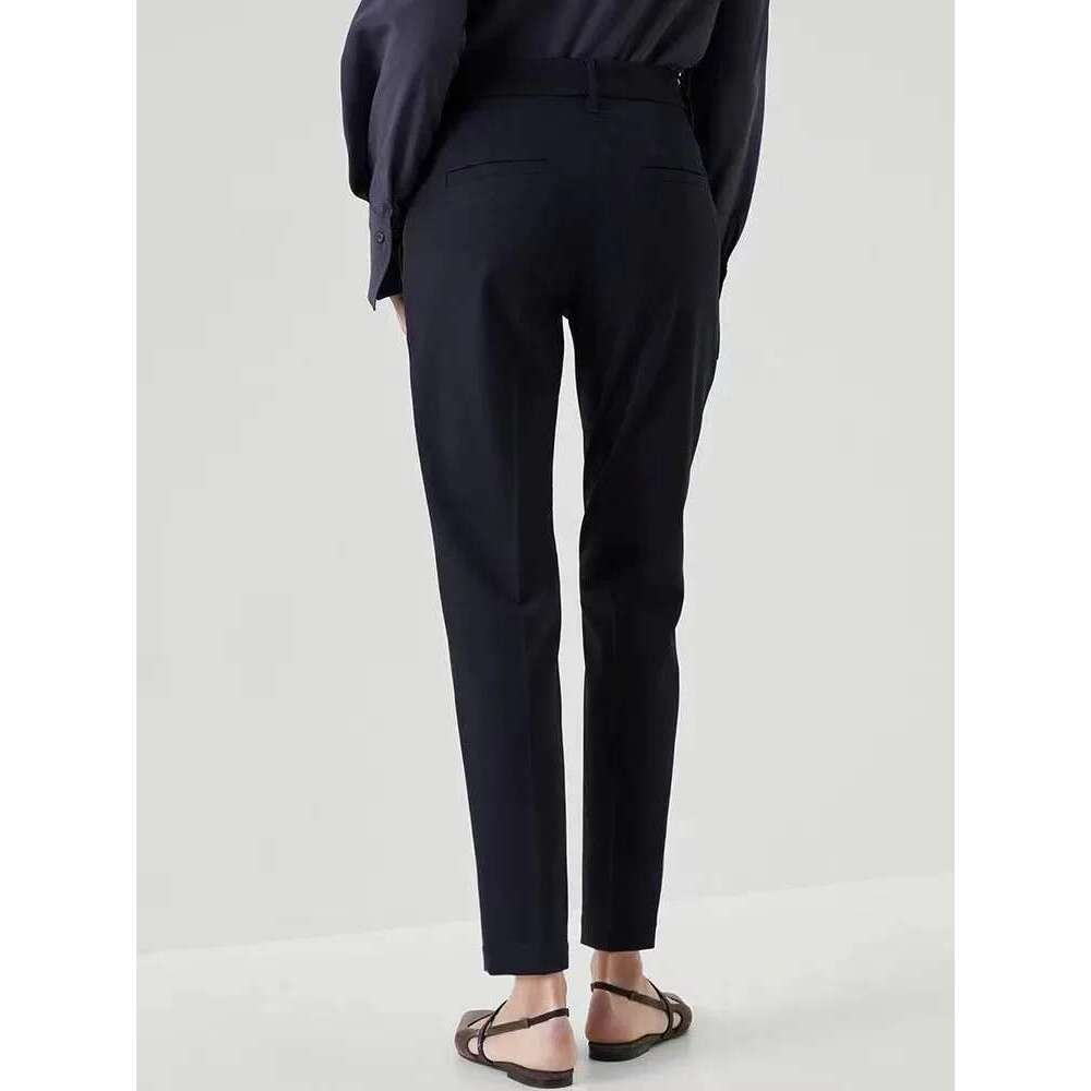 Women Wool Blends Suit Pants Beading Chain Zipper Fly Solid Color High Waist Female Trousers 2024 Spring