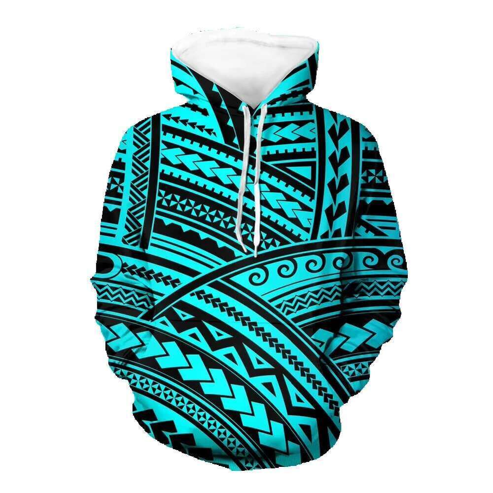Autumn And Winter Women's New Casual Polynesian Tribal Long Sleeve Pocket Oversize Hoodies For Women Huddies