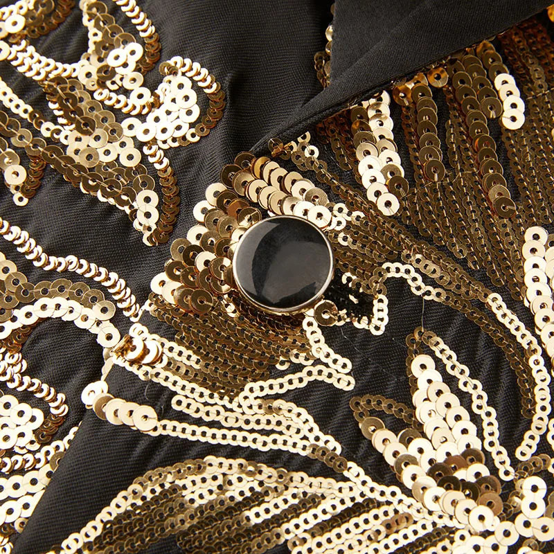 Mens Gold Sequins Suit Jacket Shawl Lapel Slim Wedding Party Blazers Bar Stage Singer Concert Glitter Tuxedo Dress Coat 250304