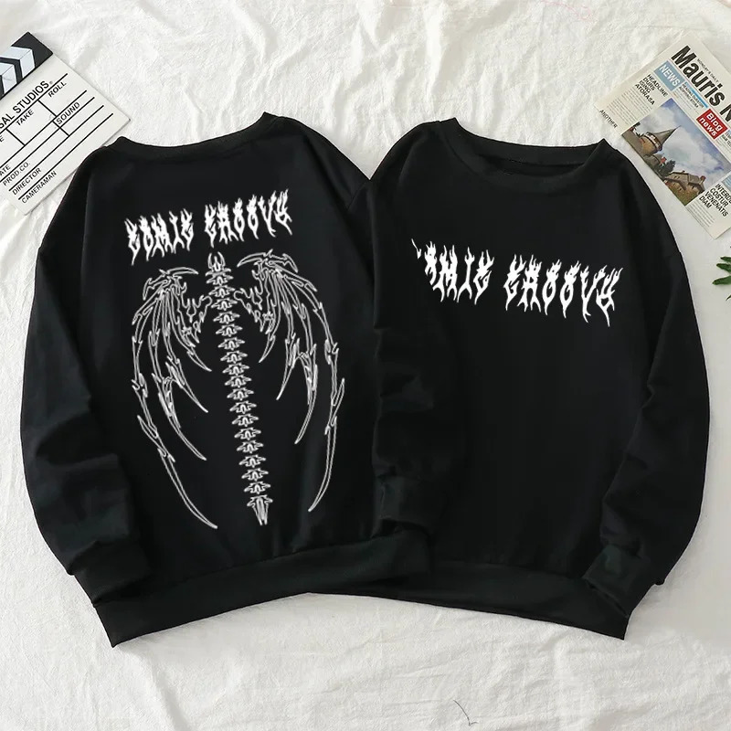 Mens Loose Tracksuit Casual Printing Sweatshirt High Quality s Versatile Pullover Trend Black White Street Tops Clothing 250304