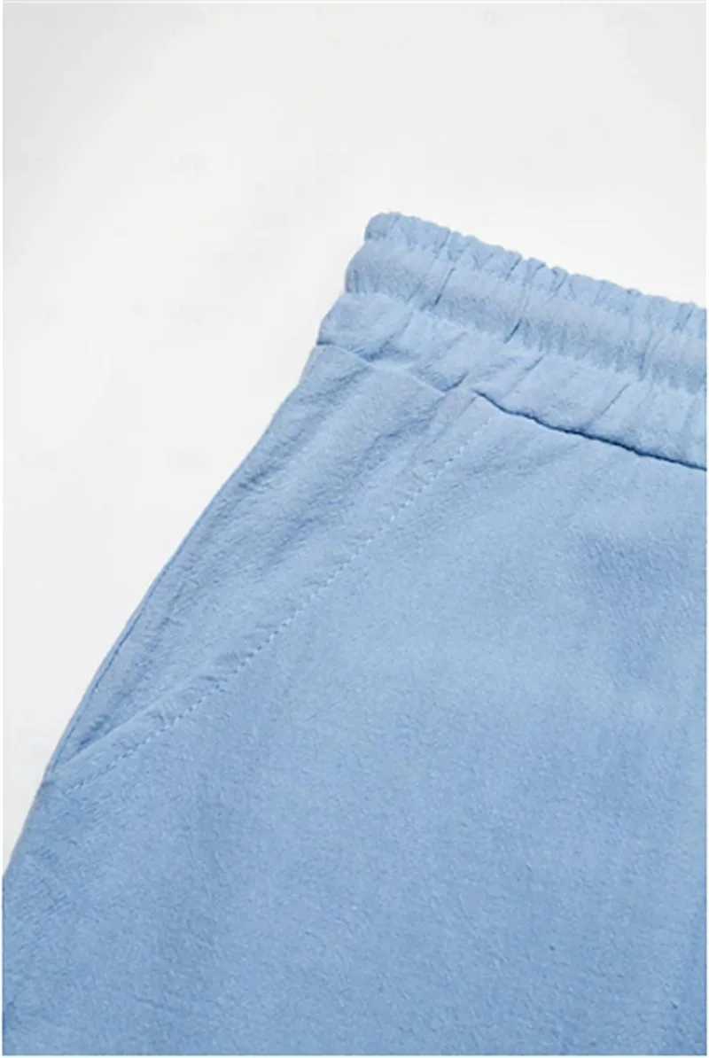 Summer Cotton And Hemp Shorts Draw Rope Elastic Waist Straight Leg Solid Color Breathable Daily Beach Five Minute Casual MediumT250304