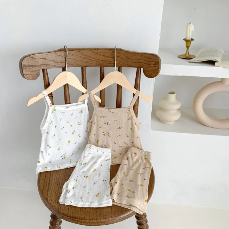 Summer Korean Infant Baby Girl 2PCS Clothes Set Cotton Floral Sling Top Thin Shorts Suit Toddler Casual Clothing 250303