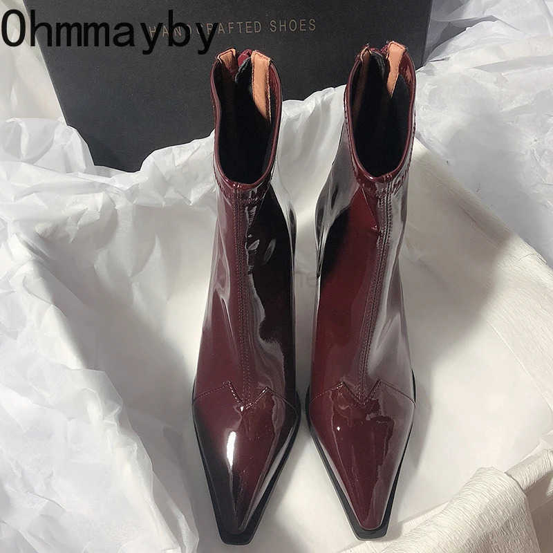 High Heel Wen Short Boots Fion Zippers Shoes Style Autumn Winter Pointed Toe Ladies Dancing Party Pr Shoes Z250304