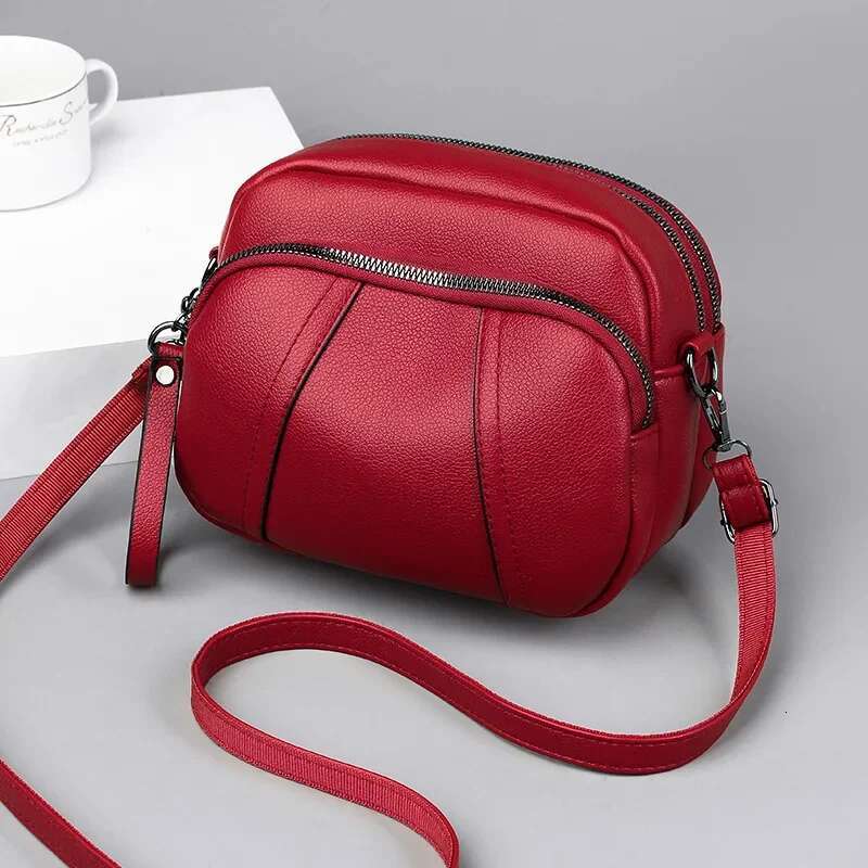 Solid Color Fashion Rivet Zipper Women's Mobile Phone Simple Lychee Pattern Soft Leather Shoulder Width Crossbody Bag