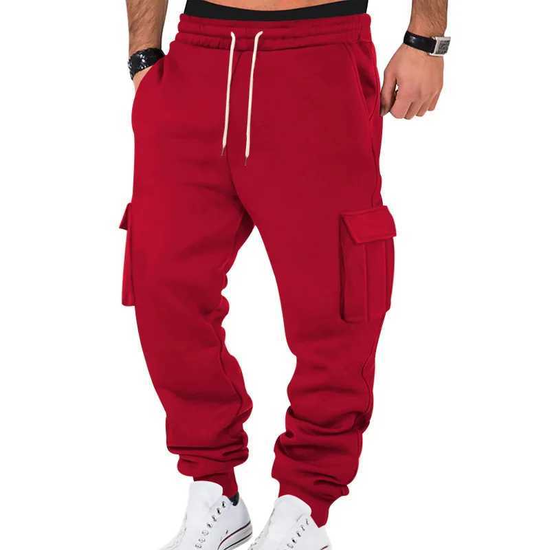 Autumn and winter wool lined mens sports pants multi pocket drawstring cargo pants outdoor sports jogging pants cuff sports pantsXJ250303
