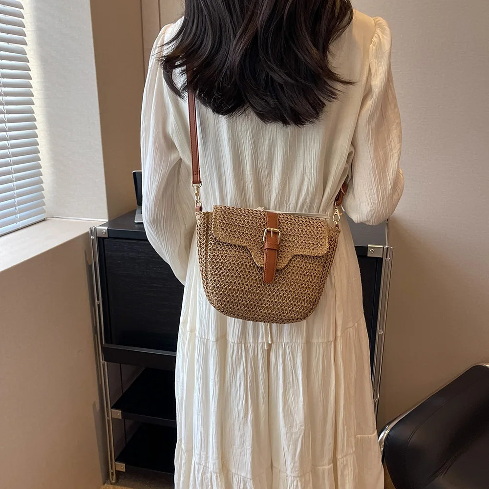 Summer Beach Straw Bags for Women Straw Shoulder Crossbody Bags Rattan Casual Boho Woven Bag Bohemian Tote Mobile Phone Bag 250303