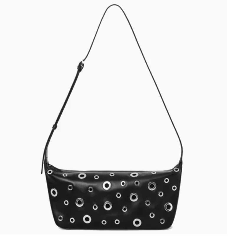 Retro Fashion Metal Rivet Underarm Black Motorcycle Hobo 2025 New Shoulder Bag