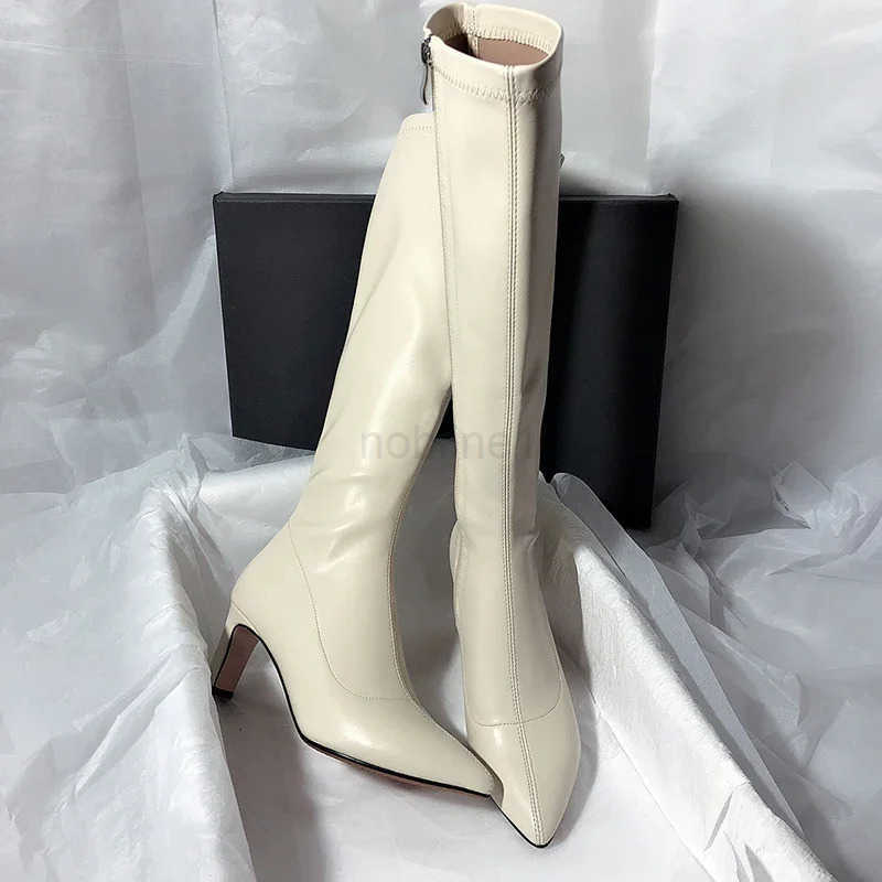 Pointed Toe Wen Knee High Boots Fion Zippers Slim Long Booties Square Heel Autumn Winter Ladies Shoes Z250304