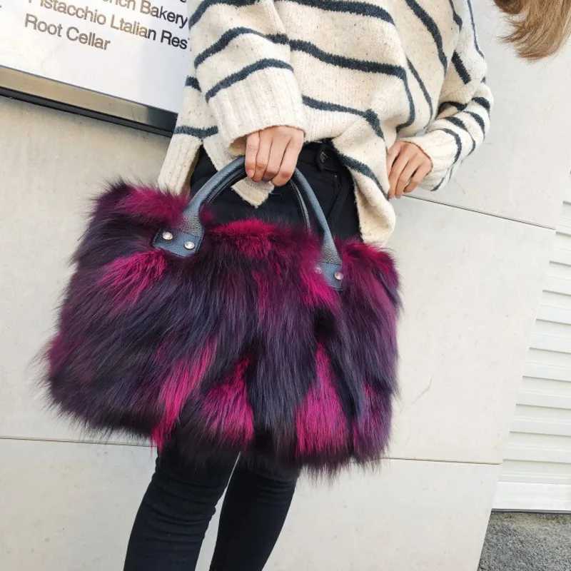 Fox Fur Bag Winter Women Fluffy Handbag Real Fur Bag Female Shoulder Crossbody Bag Evening Party Handbags Large Lady Clutch Bag Z250303