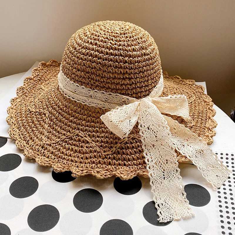 Womens lace sun hat wide Brim Str Beach C summer sun hat foldable sun hatXJ250304
