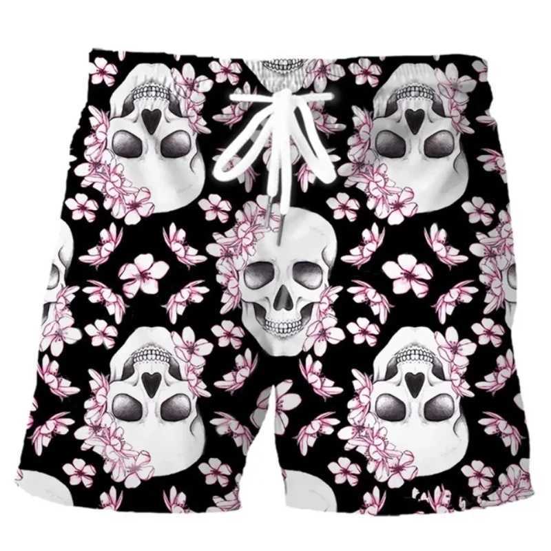 New Mens Skull 3D Print Beach Shorts Graphic Mens Casual Sports Shorts Summer Surfing Shorts Breathable Shorts Hip Hop PantsT250304