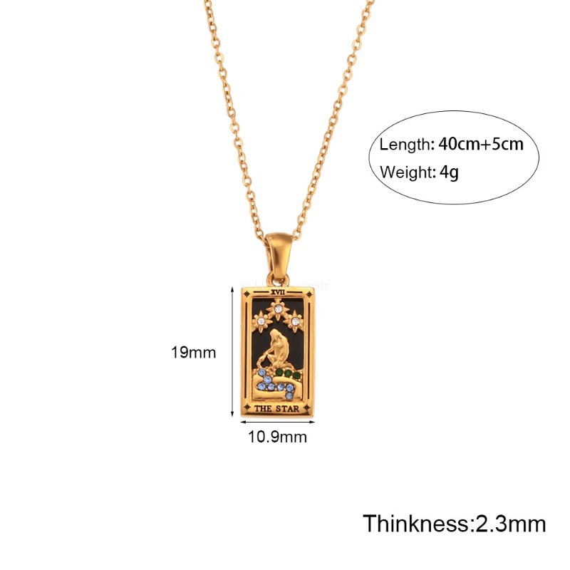 Non Tarnish Stainless Steel Square Tarot Card Pendant Necklace 18k Gold Chain Charm Sun Moon Crown Necklaces Women Girls Fashion Fine Jewelry