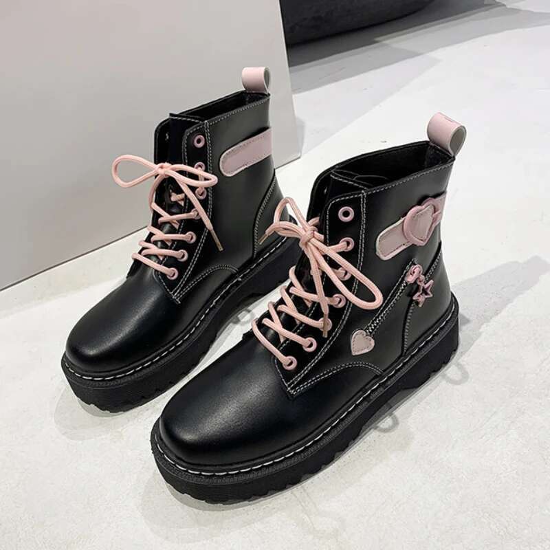 and Winter Autumn Fashion New Comfortable Fleece Warm Cross with Round Toe Cute Leather Women's Square Heel Ankle Boots