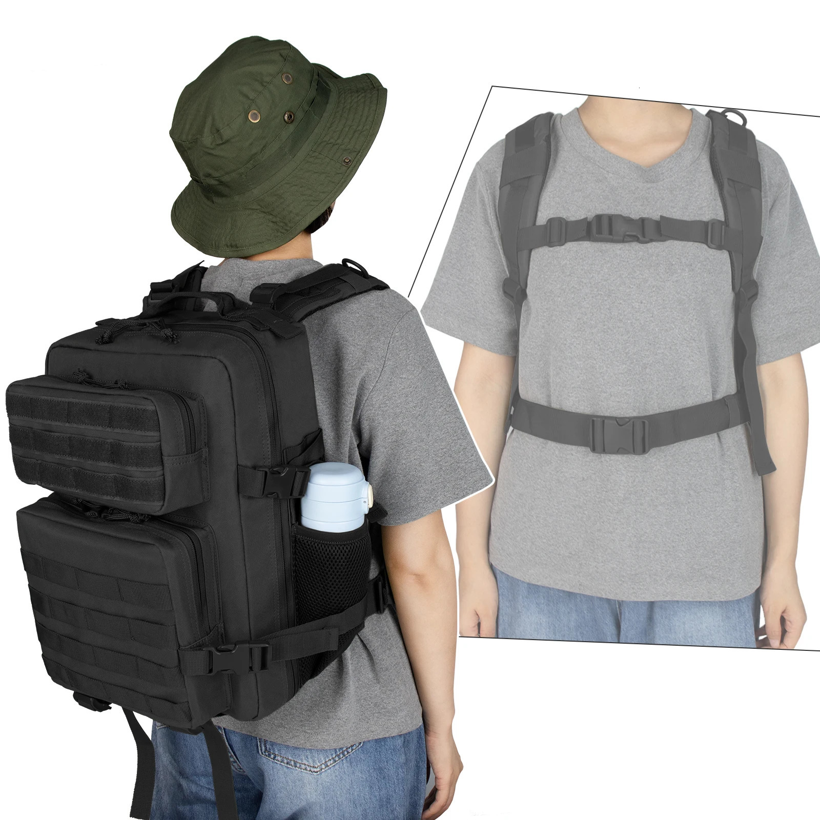 Ship from US School Bags Large Capacity Mens Waterproof Backpack Simple Multilayer 25L Men Tactical Softback Outdoor 250304FBB