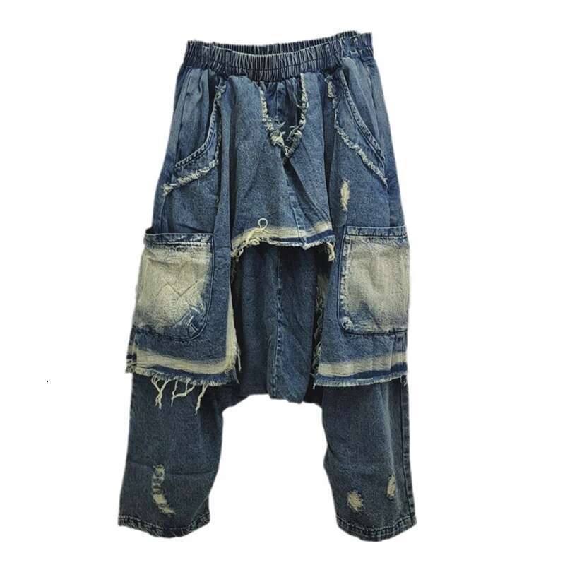 DEAT Street Hip-Hop Jeans For Women 2024 Autumn New Collection Elastic Waisted Loose Denim Pants Female Trendy 11A01055