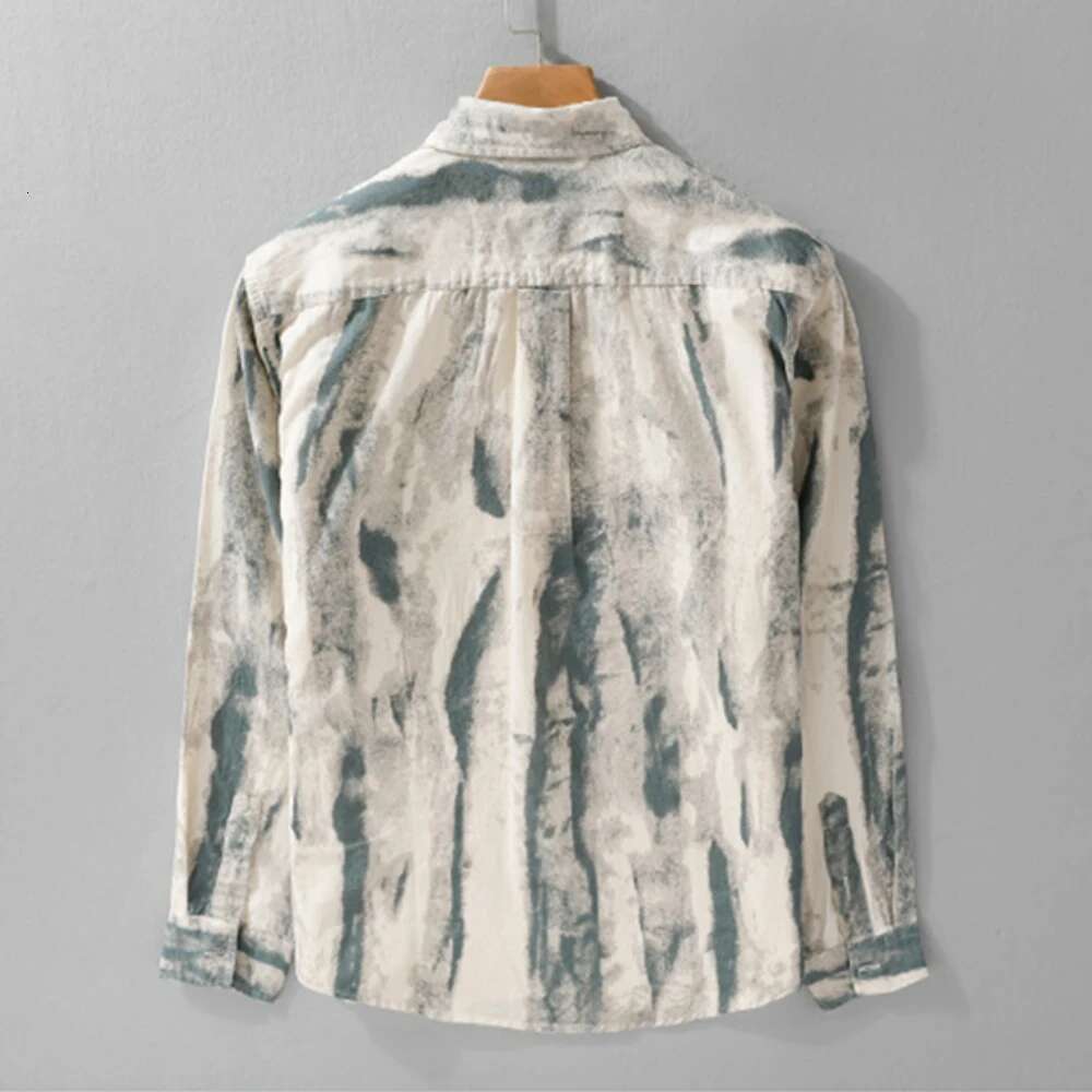 Spring Autumn Men's Shirt Cotton Long Sleeve Fashion Graffiti Casual Shirts Man Clothes Tops Comfortable Young Mens Clothing