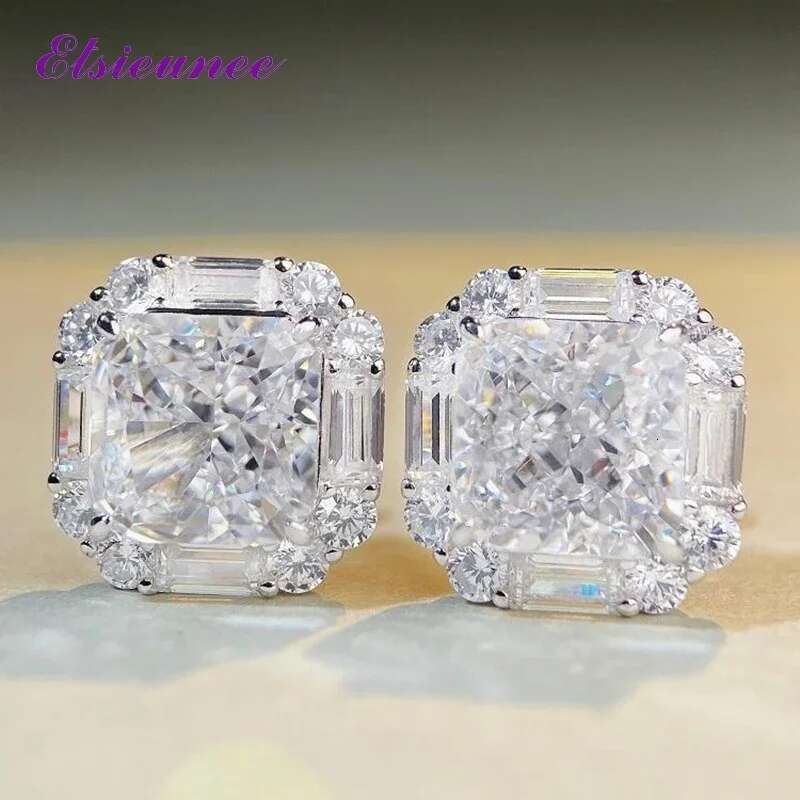 Top Quality 100% Sterg Sier 10CT Radiant Cut Citrine Sapphire High Carbon Dia Wedding Party Stud Earrings for Women