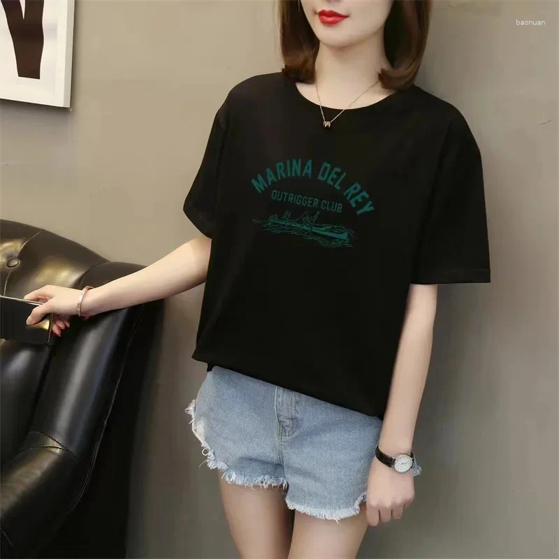 Women's T Shirts 2025 Summer Cotton Short Sleeve T-Shirt Casual Korean Style Round Neck Printing Top Wholesale Supply Chain