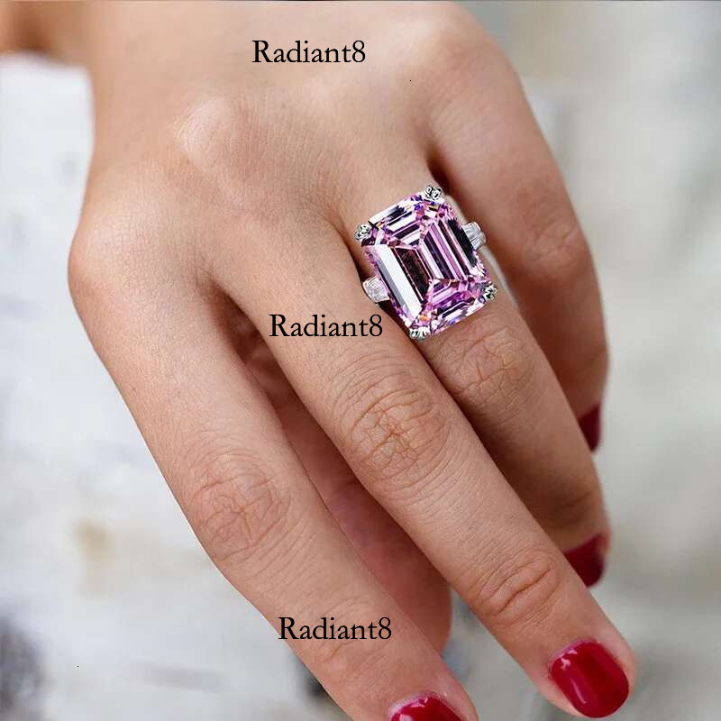 Sterg Sier Shiny Big Rectangle Zircon Women Rings White/Pink Stones Available Bridal Wedding Ring Top Quality