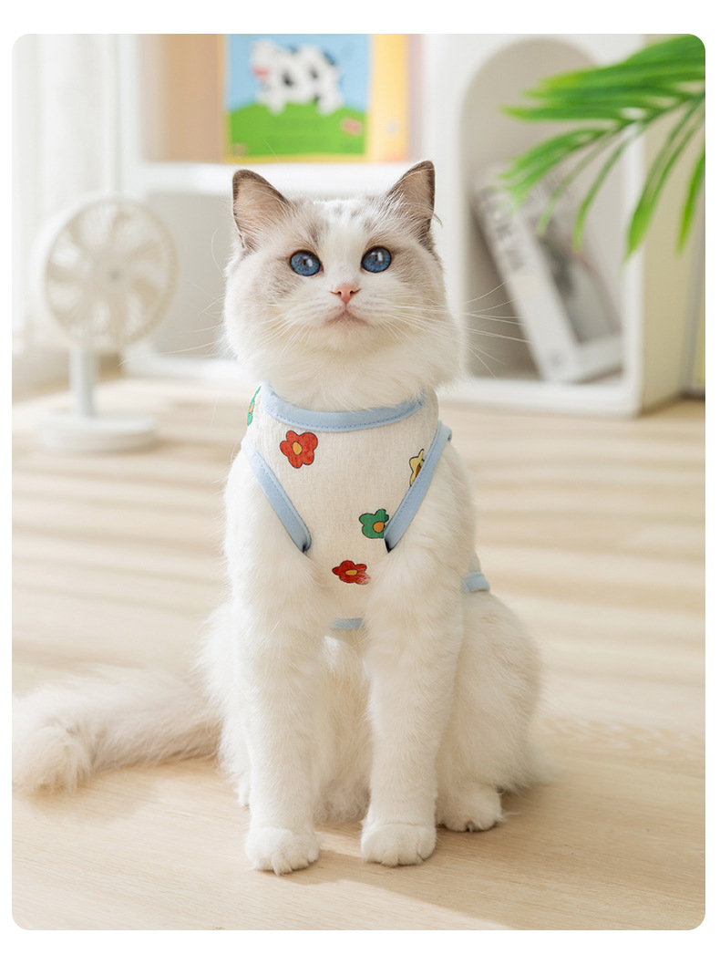 Adorable All - over - printed Net - like Harness Jackets for Kittens in Spring and Summer. Thin - cut, Anti - shedding Garments Ideal for Si