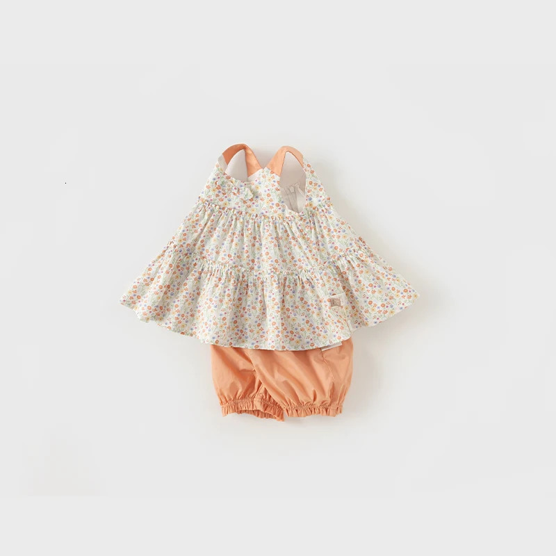 Dave Bella Summer Children Girls Baby Two-Piece Floral Print Shorts Set Sleeveless Sweet Lovely Casual DB2240822 250304