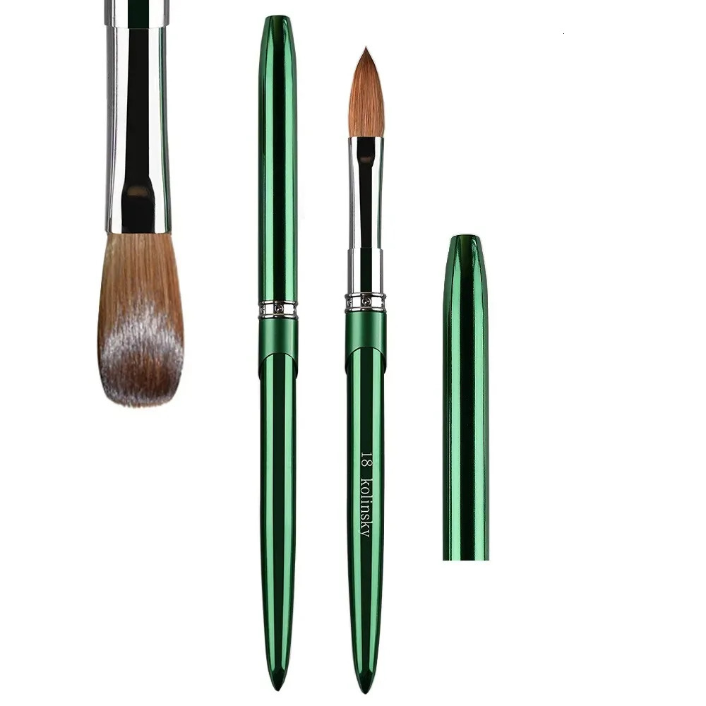 100% Kolinsky Acrylic Nail Brush 1Pcs Green Crimped Metal Handle Drawing Brush for Acrylic Powder Size 2-18 250304
