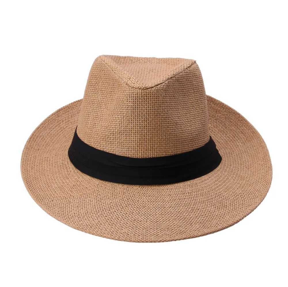 Hot Fashion Summer Casual Unisex Beach Trilby Large Brim Jazz Sun Hat Panama Hat Per Str Women Men C With Black RibbonXJ250304
