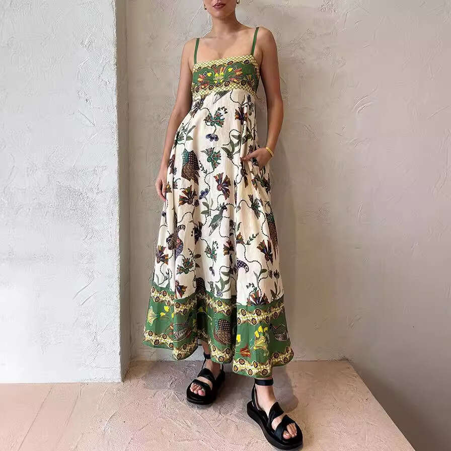 2025 summer suspender cotton and en printed sleeveless sexy dress for women with versatile temperament in 2025, new trendy clothing ins