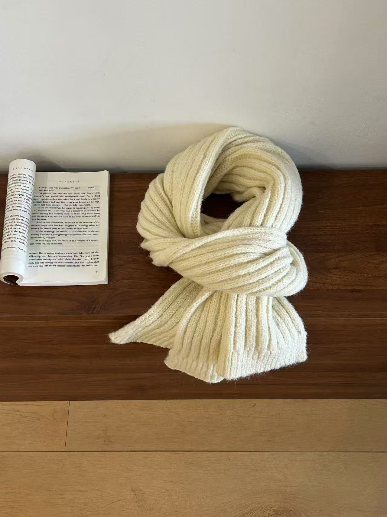 K041 Solid color wool blended gray knitted scarf for women winter thickened warm student couple woolen scarf