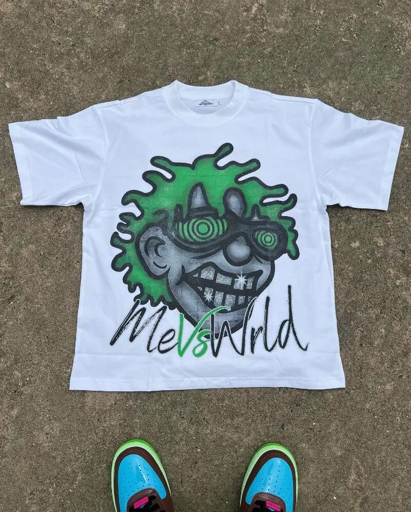 American Trend Retro Cotton Round Neck Short Sleeve Oversized Cartoon Printed T-Shirt Men Y2k Haruku Street Couple Loose Top