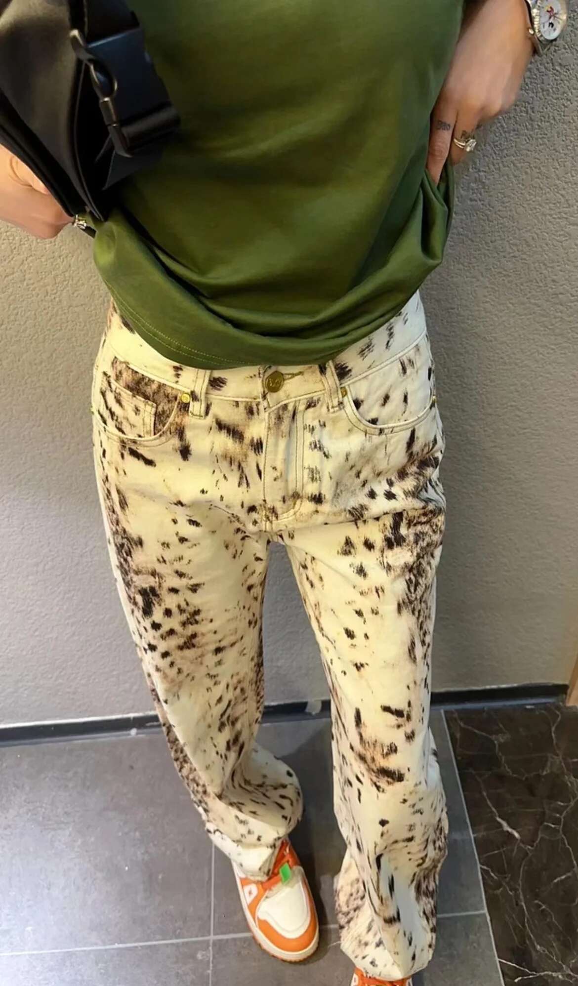WCFCX STUDIO Vintage Leopard Print Women High Waisted Streetwear Casual Wide Leg Denim Pants Straight Baggy Jeans