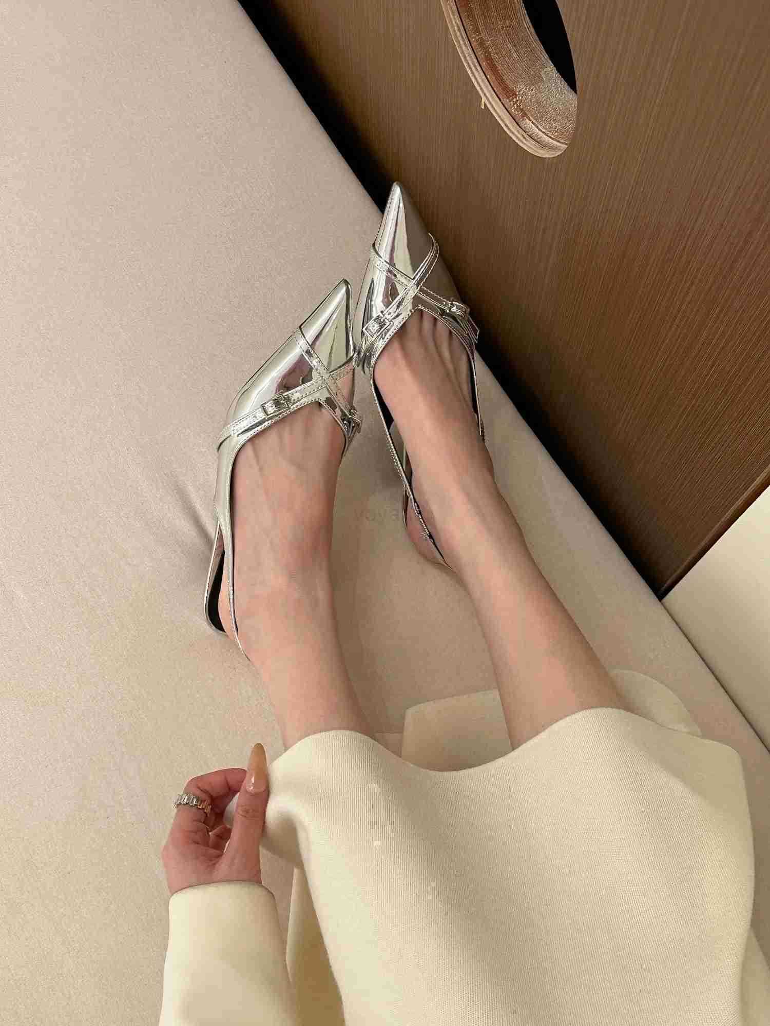 High Heel Sandal for Wen Shoes Lady 2024 Shallow Mouth Suit Fem Beige High-heeled New Stiletto Fi Girls Closed Low Ret Z250304