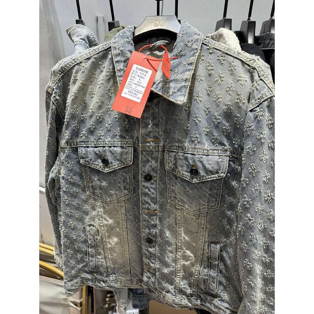 Spring & Autumn Jacquard Pattern Men's Denim Jackets Loosen Fit Vintage Jeans Coats Male's Casual Clothes