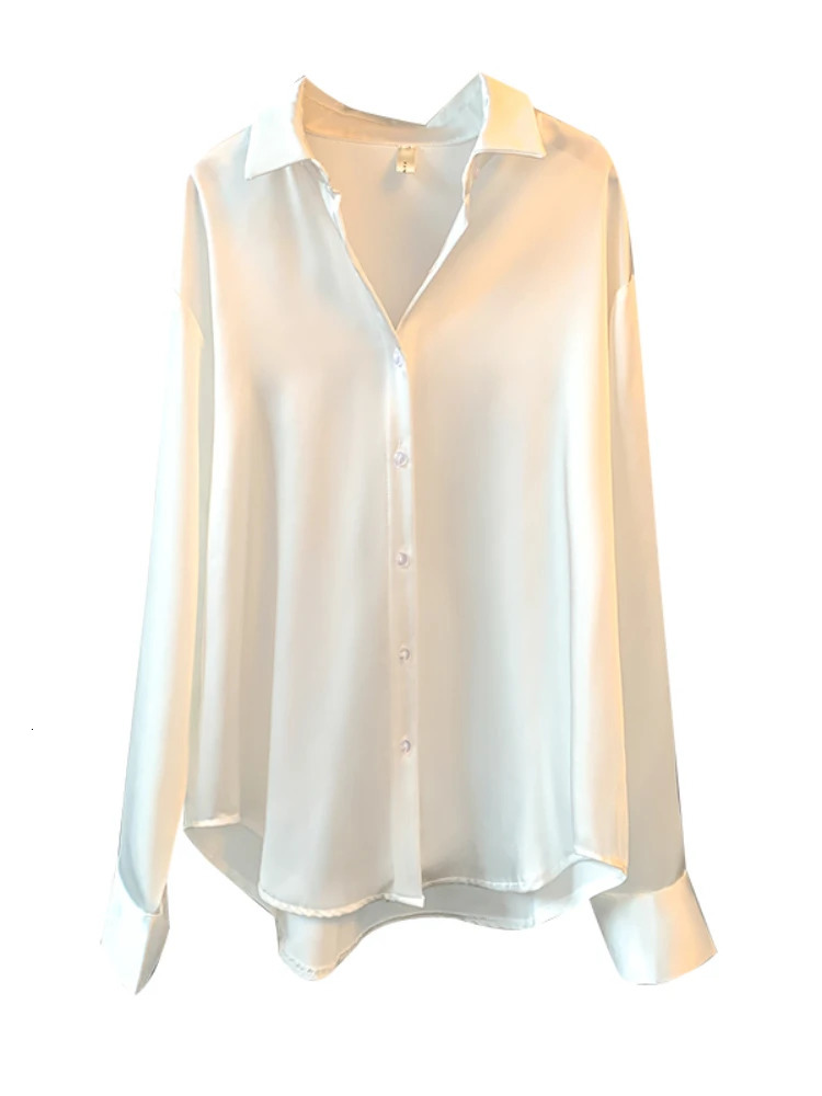 Office Lady Long Sleeve blouse Women Autumn Overshirt Satin Femal Clothing Elegant Korean Style er Blouse 250303