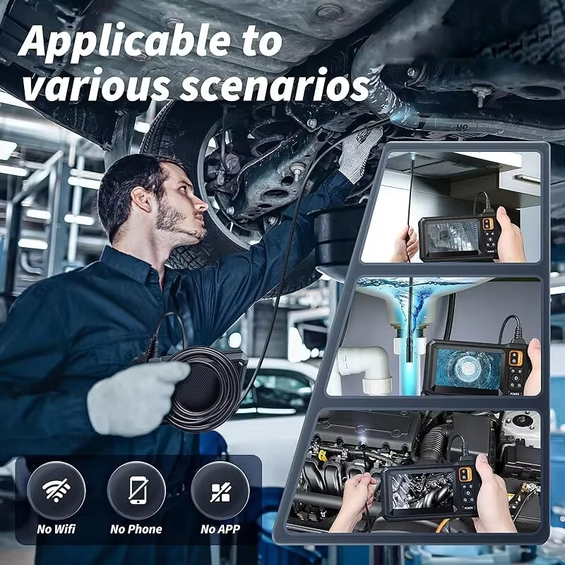 Dual Single Lens Endoscope Camera with 1080P 8mm 4 3Inch IPS Screen IP67 Waterproof Car Pipe Inspection Borescope 2000mAh