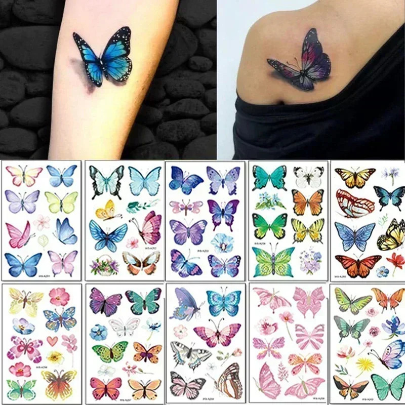 3D Butterfly Temporary Tattoo Waterproof Durable Color Arm Wrist Chest Body Stickers 250219