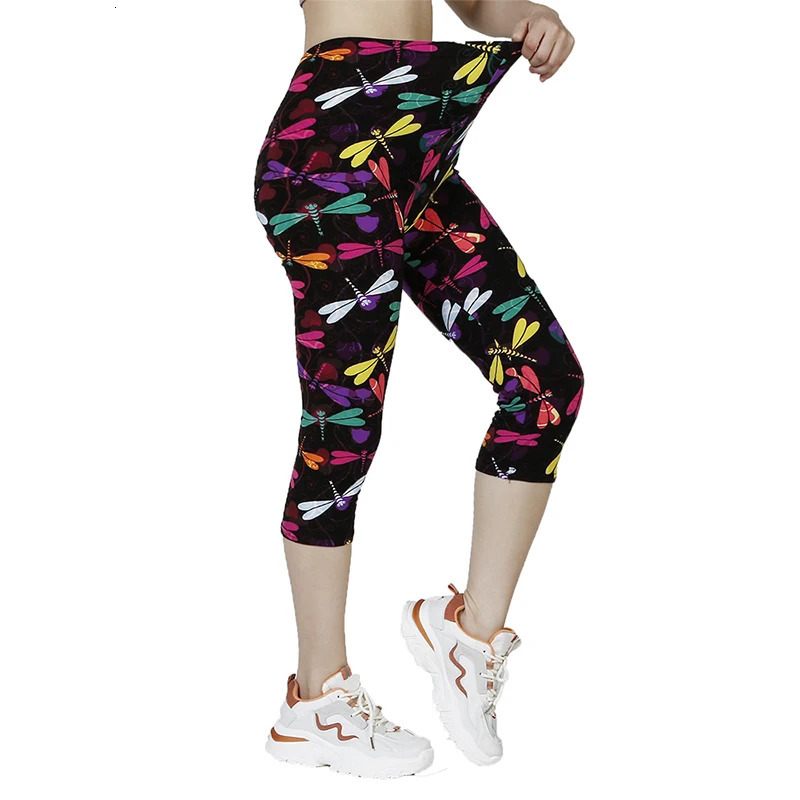 K468 Colored Dragonfly Printed Leggings for WOMENS Gym Sports Summer WOMENS Capris Casual WOMENS Pants 250303