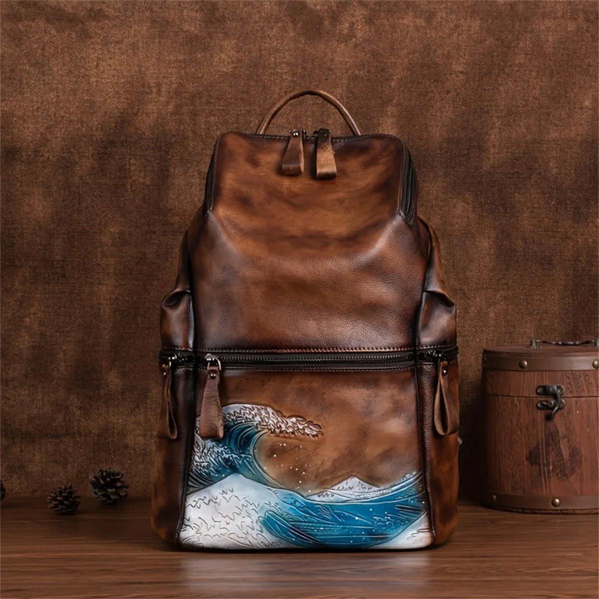 Ship from US Luxurious Large Capacity Vintage Leather Backpack for Women HighQuality Handmade Travel Bag with Durable Stitching 250304FBB