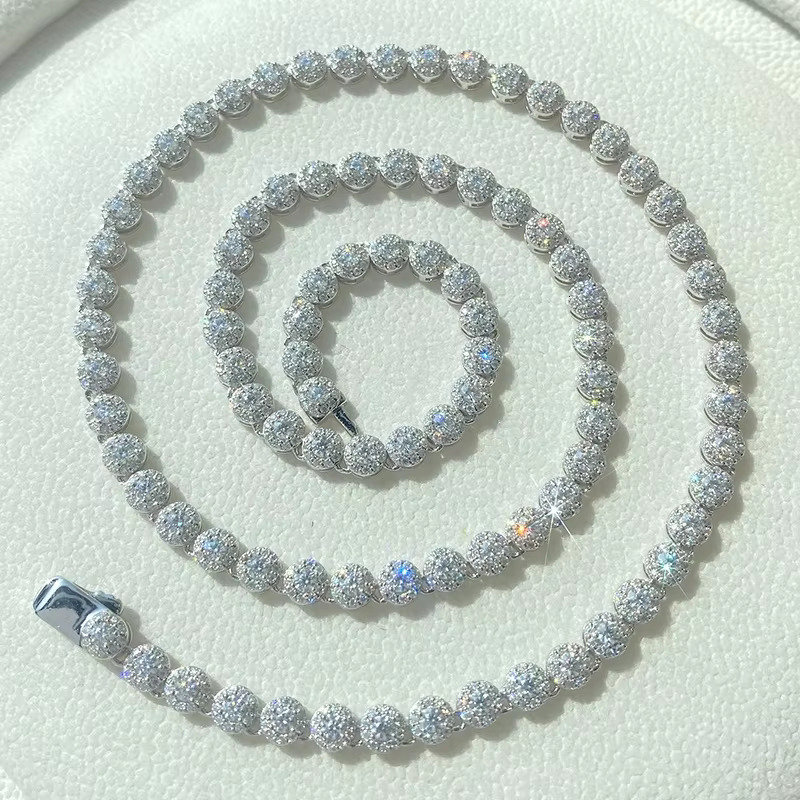 Iced Out 5mm Round Tennis Cluster k Chain Sterg Sier Moissanite Dia Necklace for Men Women