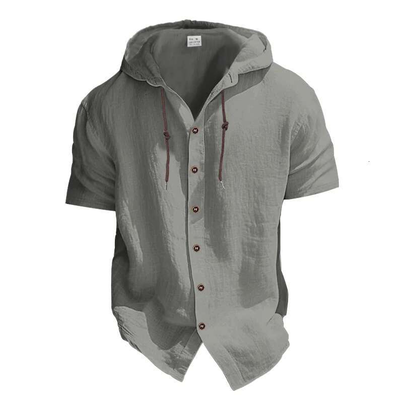 Summer New Light Luxury Cotton Short Sleeved Shirt American Solid Color Designer Hooded Casual T-shirt Comfortable Plus Size Men's Clothing Beach