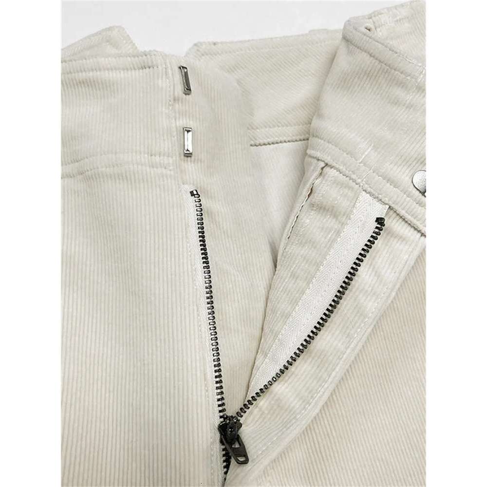 Women Cotton Corduroy High Waist Pants Curved Twisted Seam Autumn And Winter Ladies Zipper Casual Wide Leg Trousers