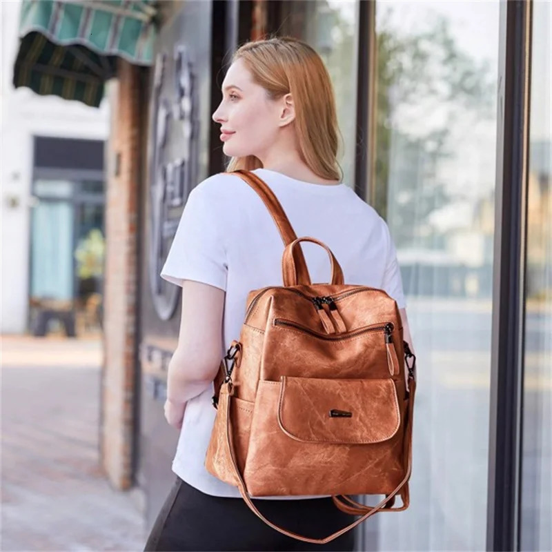 Ship from US Backpack Purse for Womens Waterproof PU Leather Backpacks Handbags Ladies Casual Shoulder Bags Brown 250304FBB