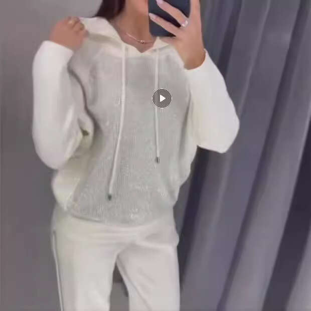 European American Spring and Autumn Knitted Design Hot Dia Hoodie Set for Women 2025 New Casual Fashion Trendy Clothing