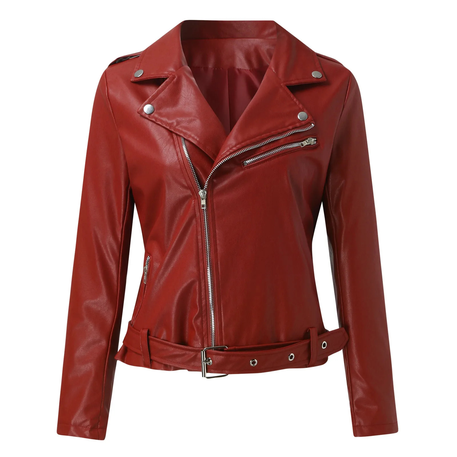 Womens casual autumn jacket womens Plus size fashionable synthetic leather long sleeved zipper fit family 250226